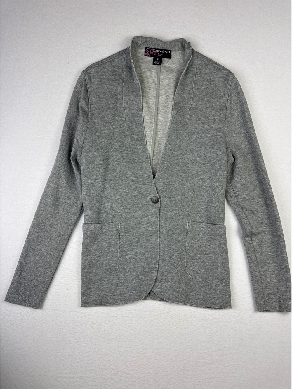 Peck & Peck Gray Cotton Blend Blazer Jacket Medium